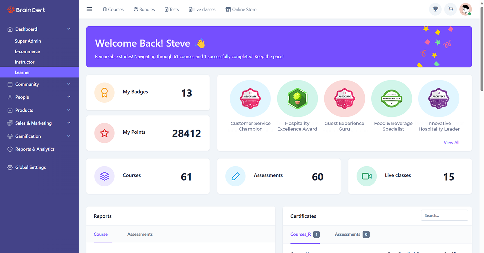 Learner dasboard